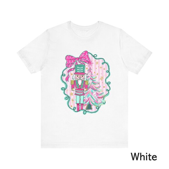 Nutcracker Unisex Bella Canva T-Shirt | Pink Christmas Tree Holiday Tee - Picture 9 of 9